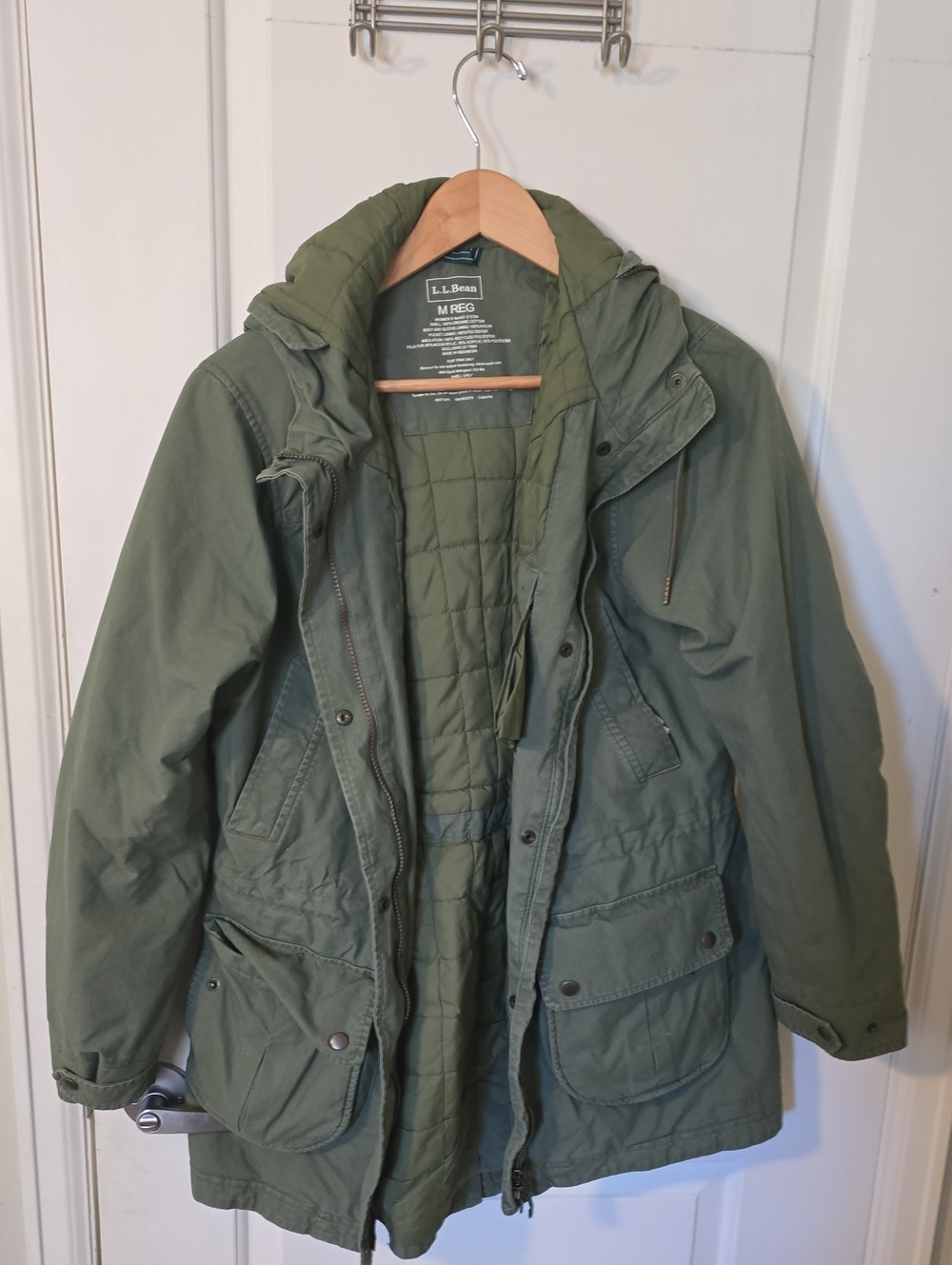 L.L. Bean Olive Green Hooded Utility Jacket